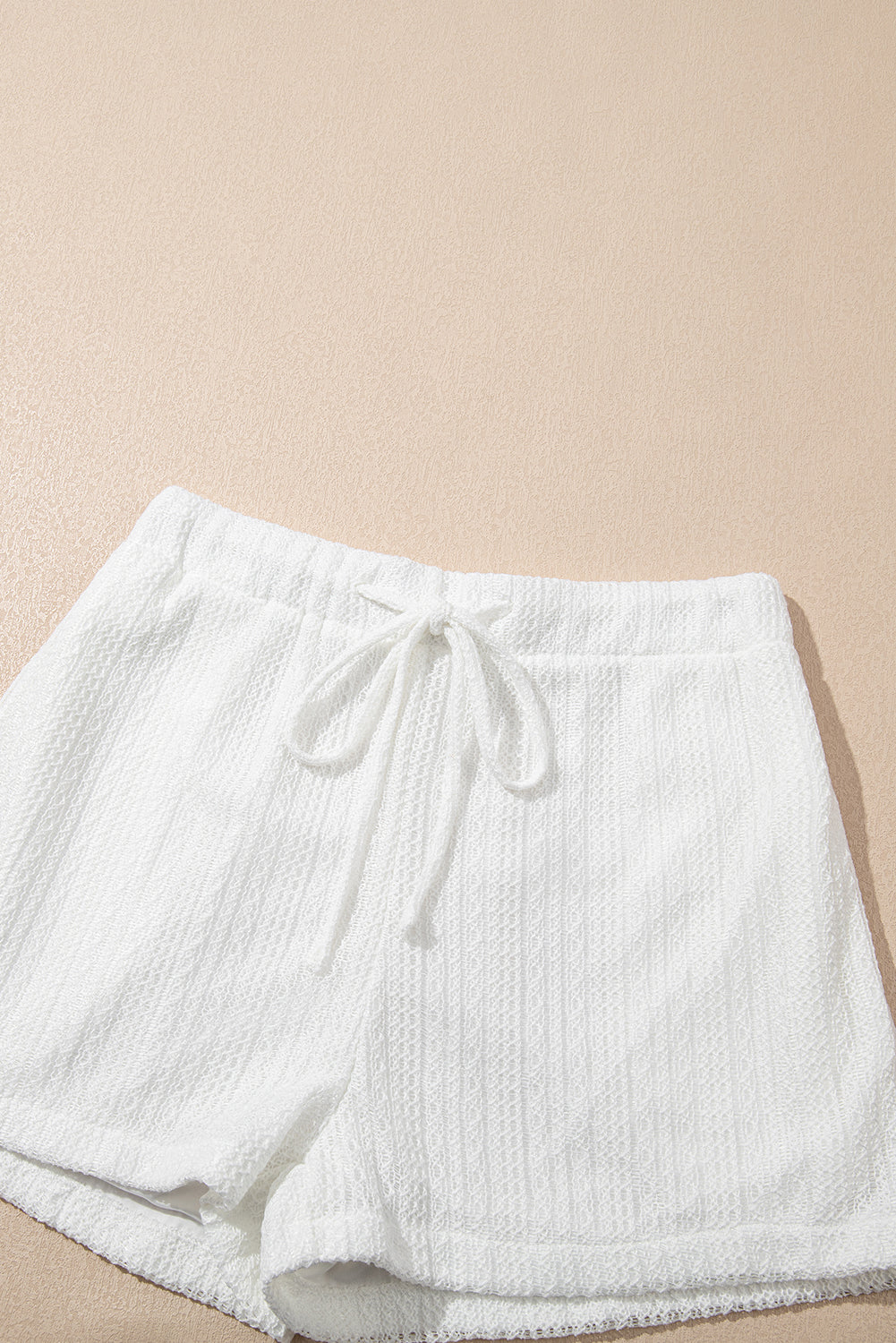 Beige Textured Knit Tank Top and Drawstring Shorts Set eAura