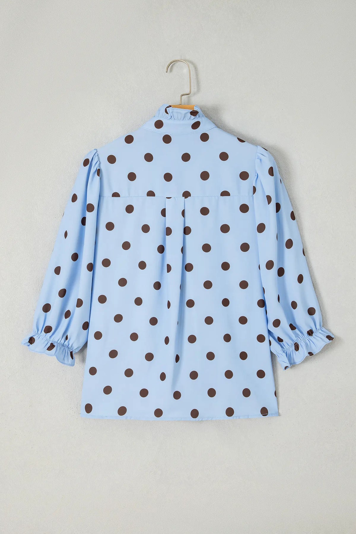 Polka Dot Striped Print Ruffle Stand Neck 3/4 Sleeve Shift Shirt – Fiery Red