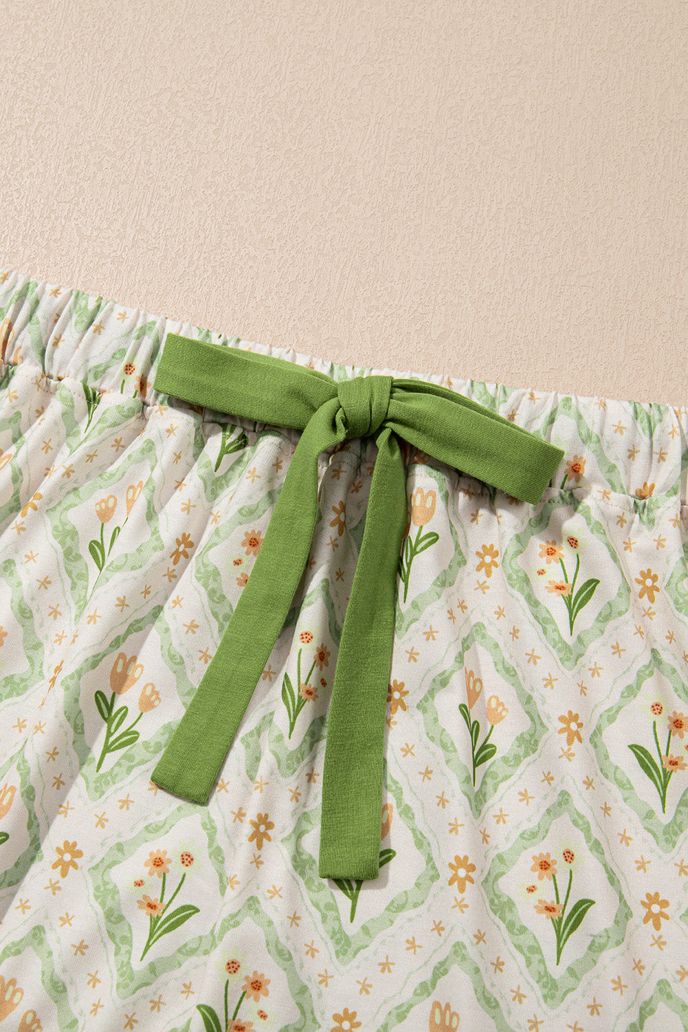 Green Floral Print Turn-down Collar Short Pyjamas Set eAura