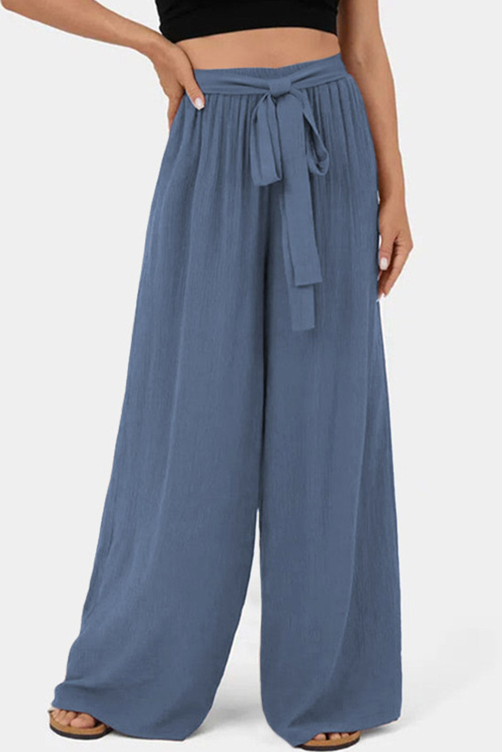 Coffee High Waisted Tie Front Side Pocket Wide Leg Flowy Casual Pants Dear-Lover Dropshipping
