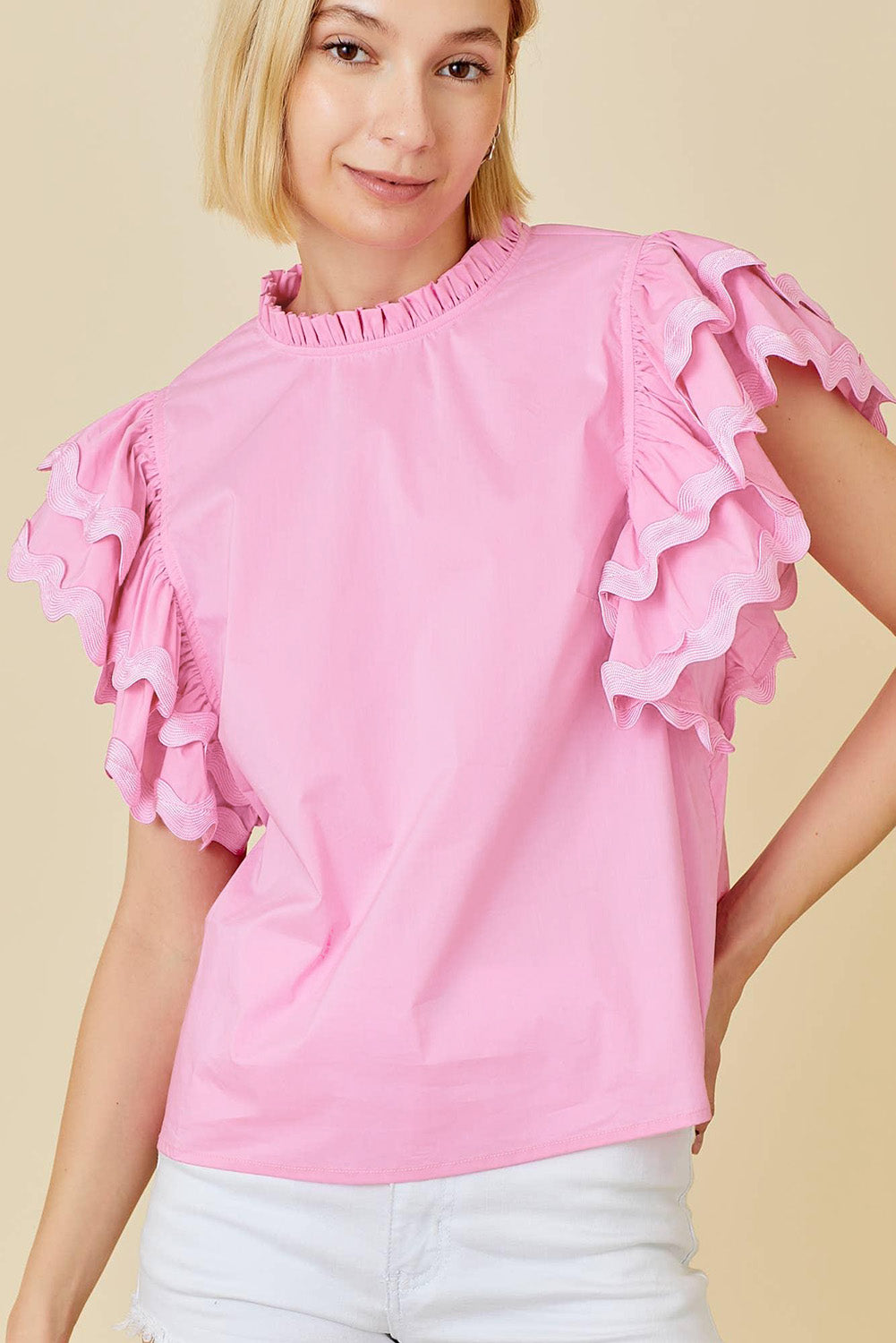 Bonbon Ricrac Ruffled Sleeve Frilled Collar Blouse eAura