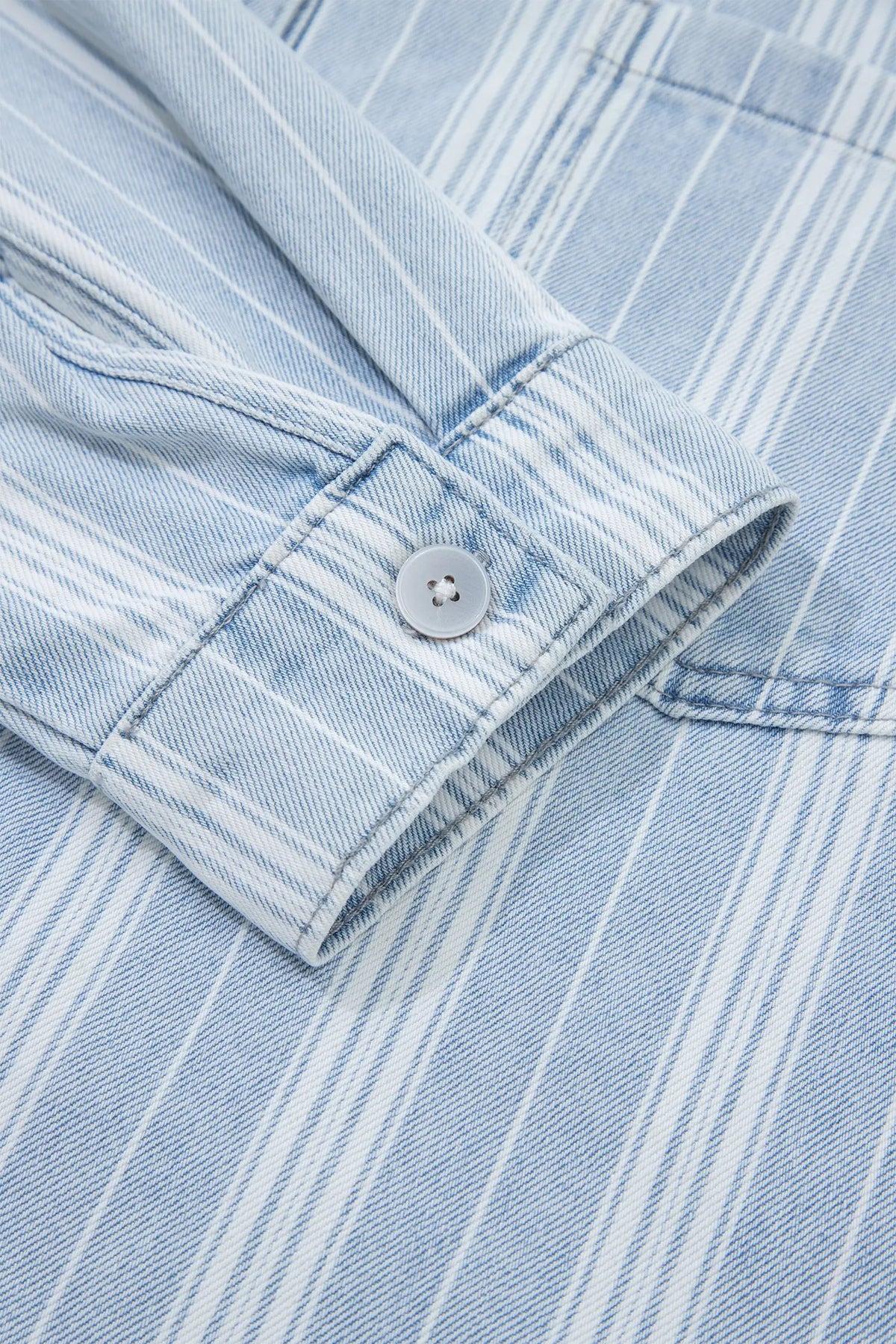Sky Blue Stripe Boyfriend Chest Pocket Classic Denim Shacket