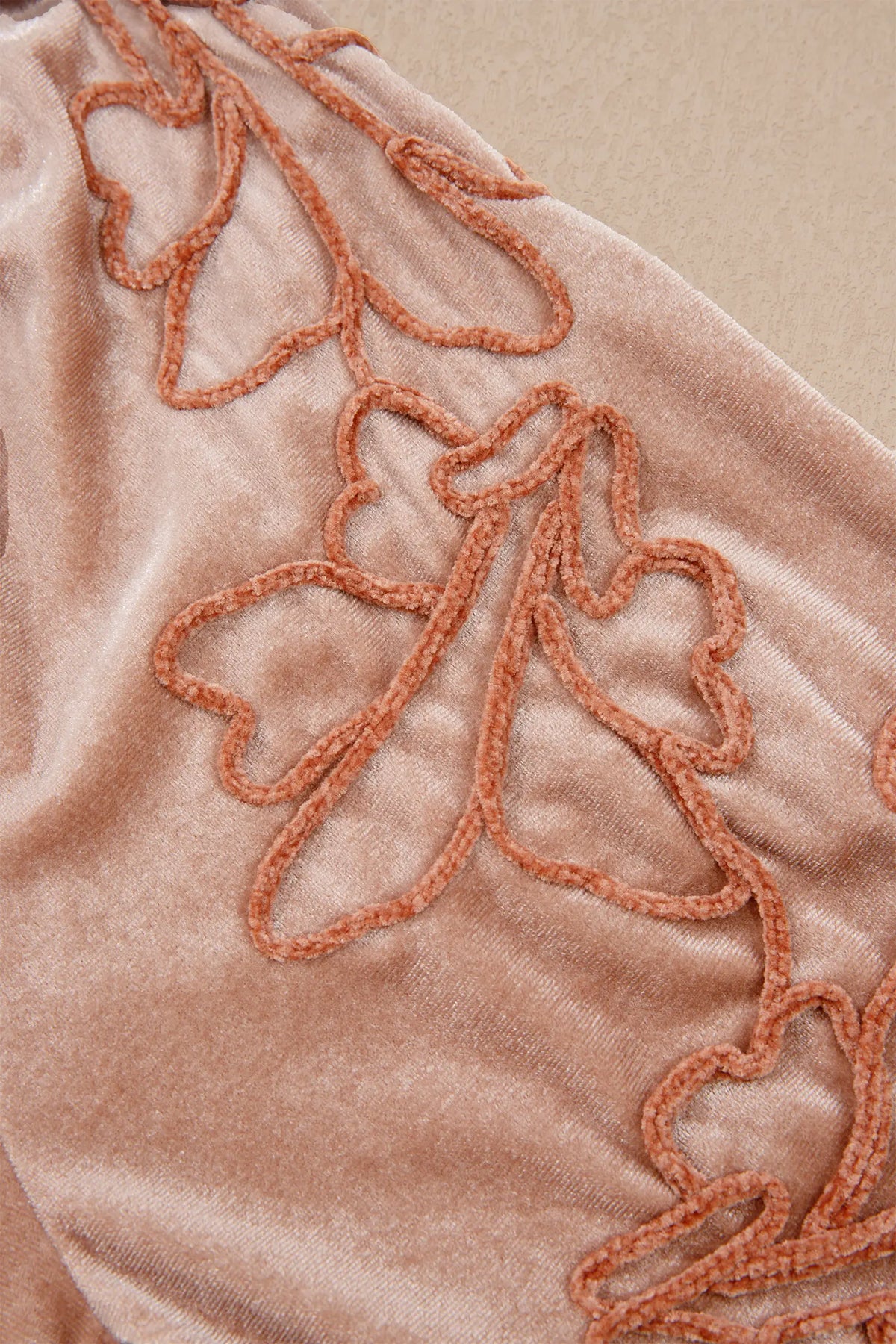 Embroidered Sleeve Velvet Mini Shift Dress – Light French Beige