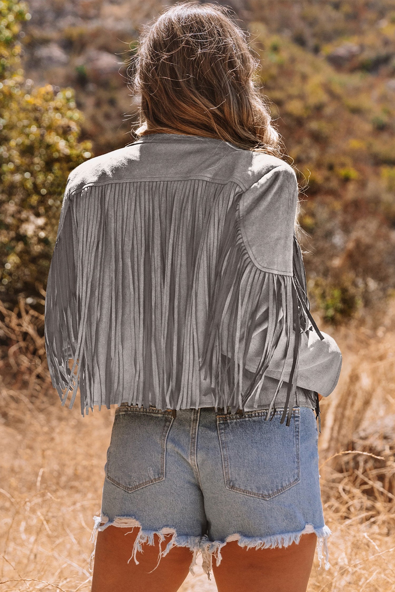 Cropped Fringe Faux Suede Jacket - Outerwear/Jackets
