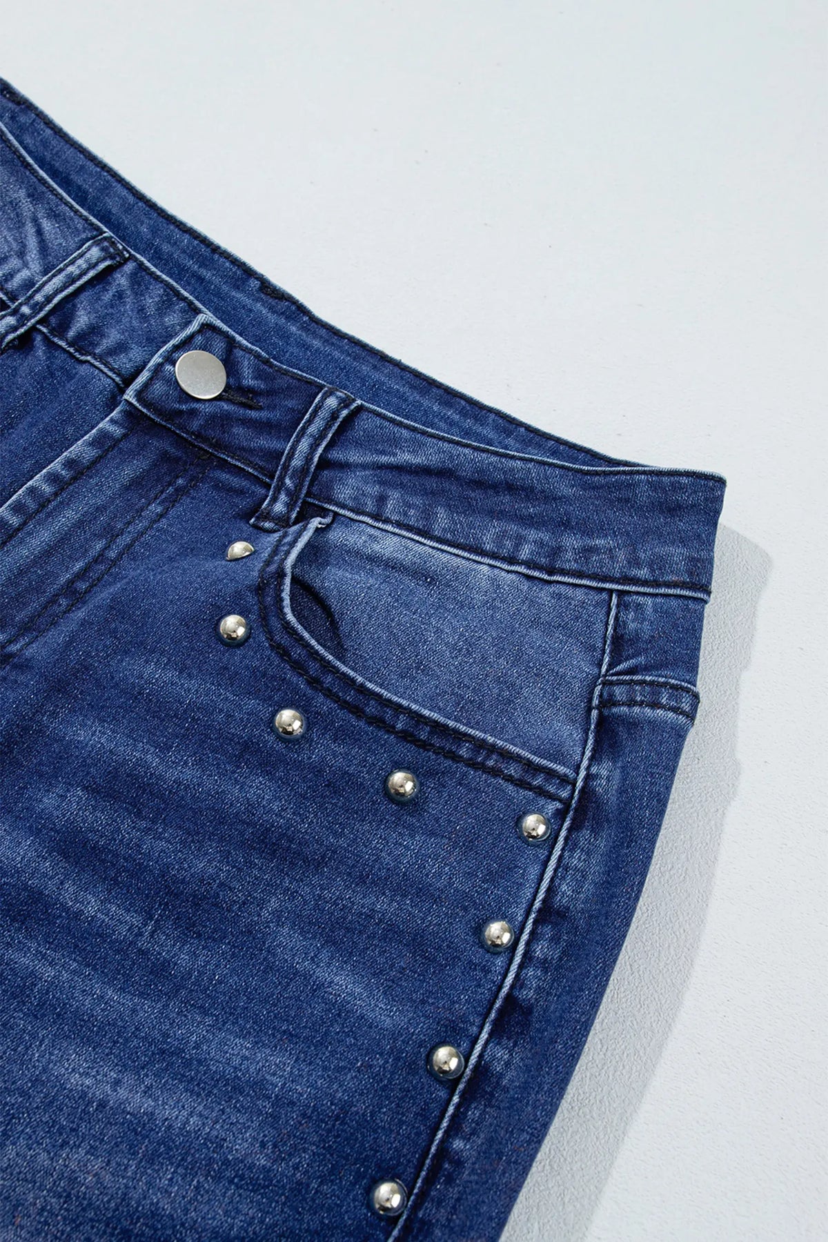 Studded Detail Straight Leg Casual Loose Jeans – Black