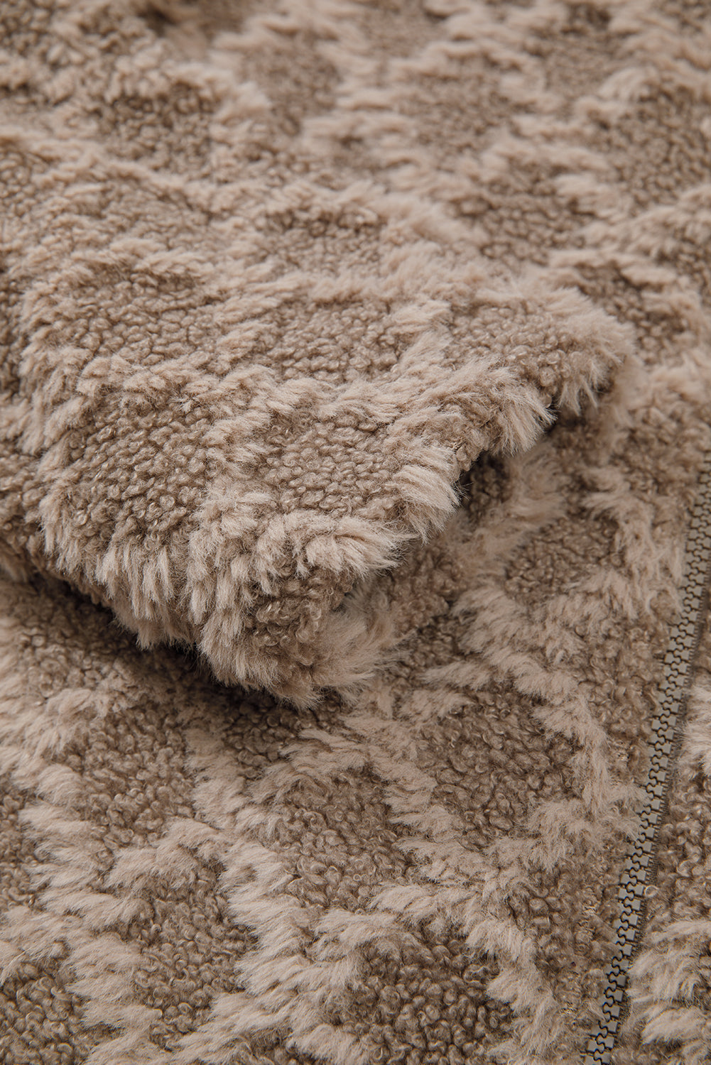 Sherpa Diamond Pattern Zip-Up Side Pocket Hooded Jacket - eAura