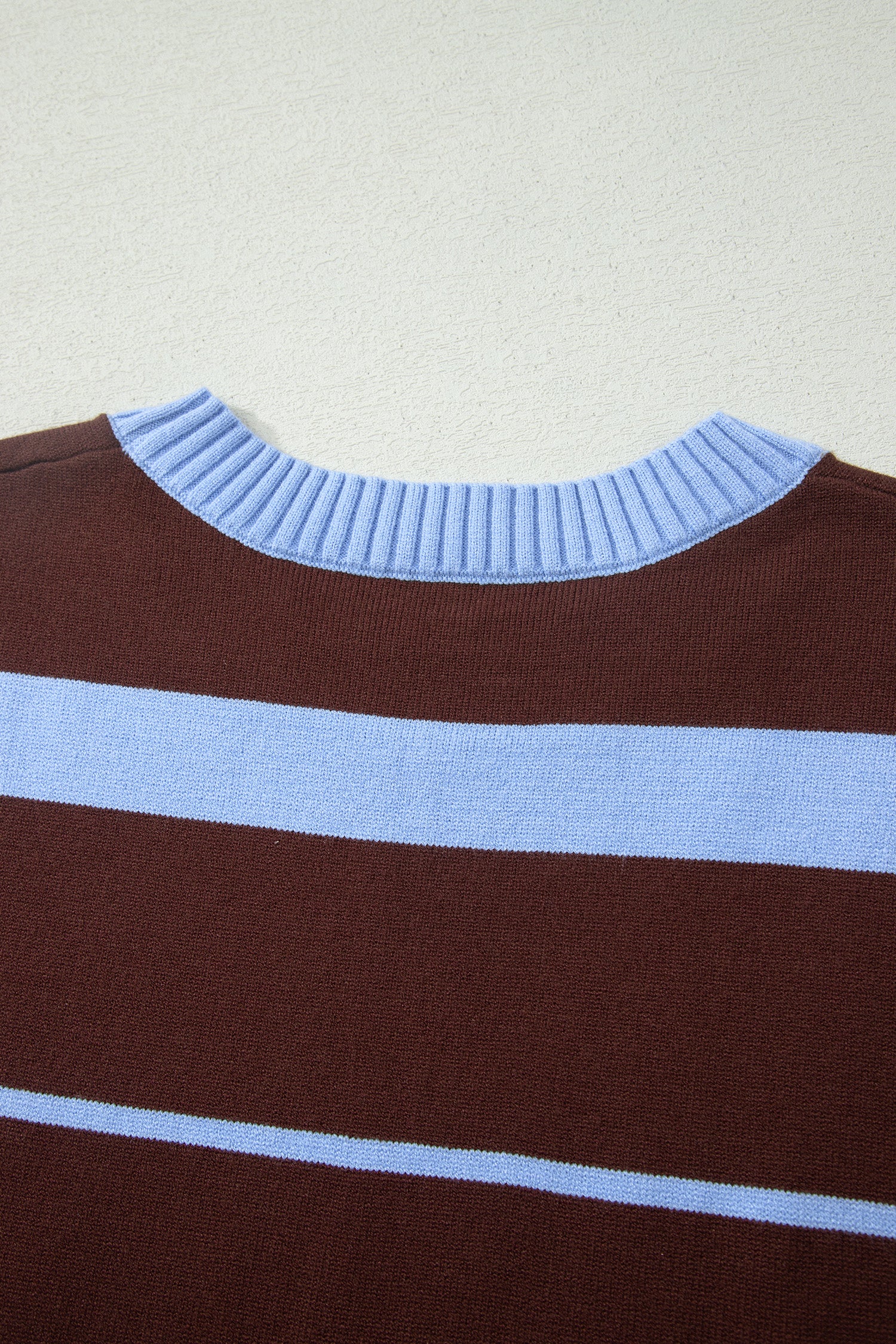 Striped Short Sleeve Round Neck Casual Knit Top – Sky Blue Stripe
