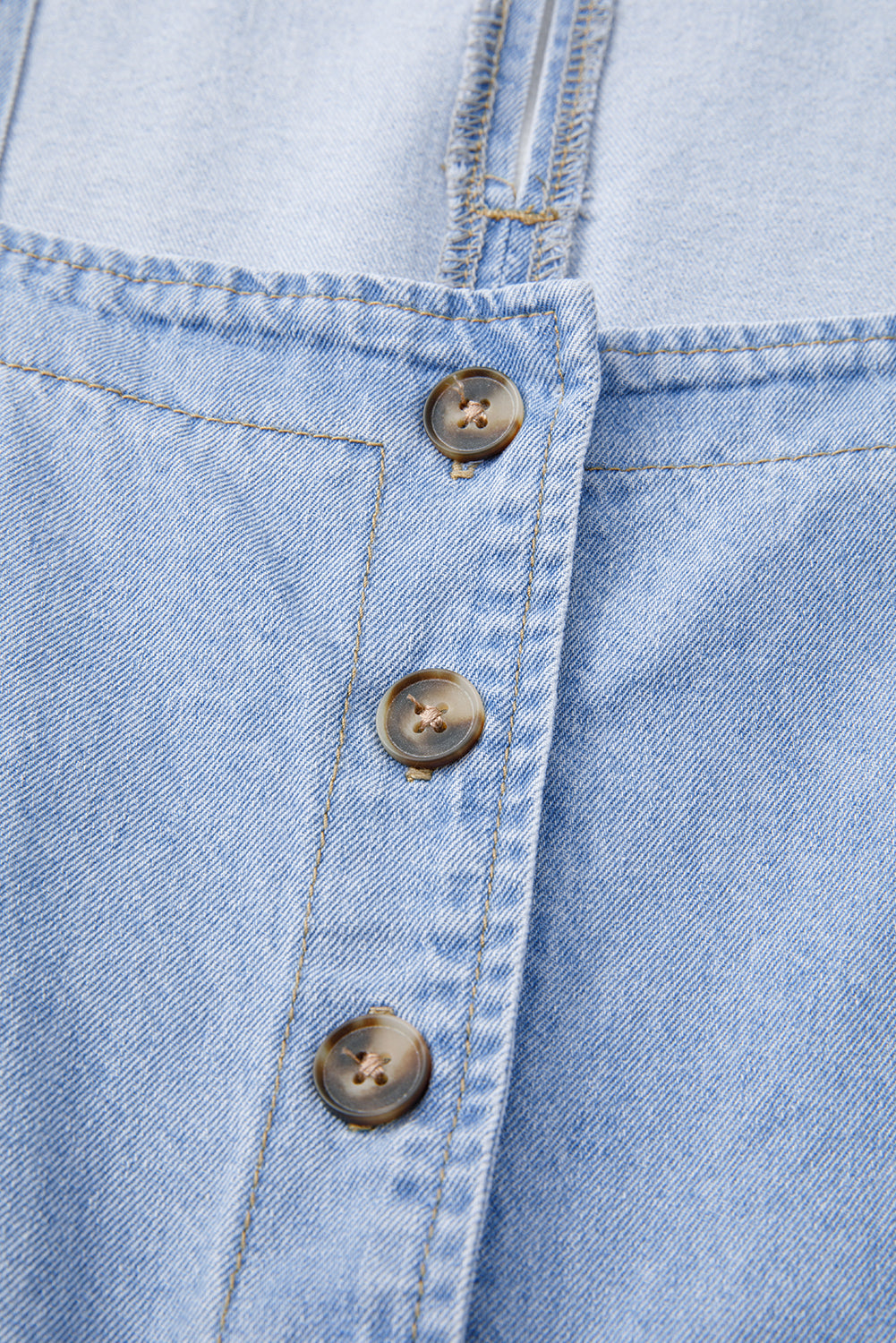 Beau Blue Denim Button Detail Babydoll Square Neck Mini Dress eAura