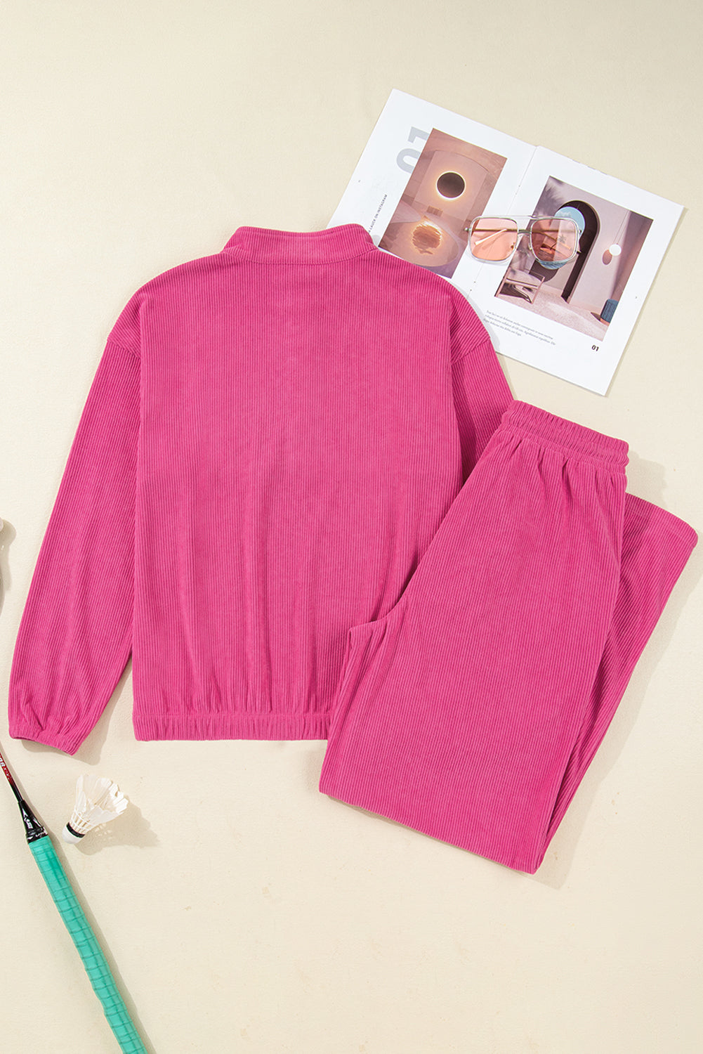 Half Button Pullover Drawstring Trousers Soft Corduroy Co-ord 2pcs Outfit - eAura