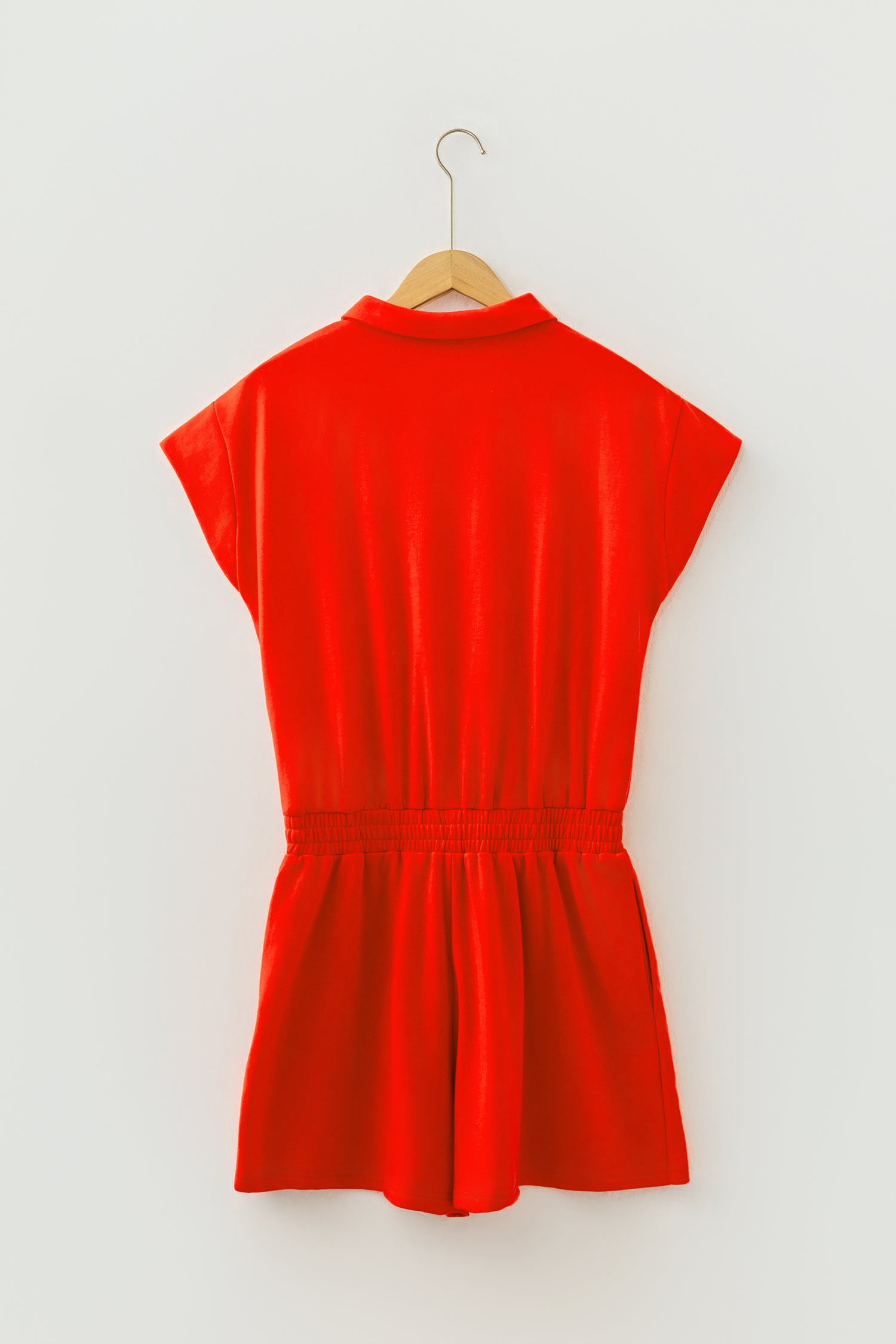 Tomato Half Zip Polo Tee Elastic Waist Romper – Red