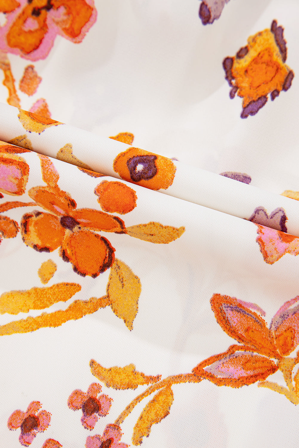Apricot Floral Geometric Print Ruffled Trim Flutter Sleeve Mini Dress eAura