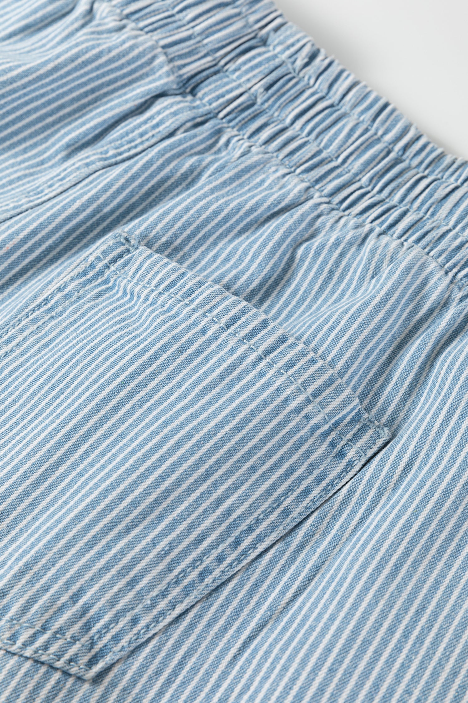 Drawstring Elastic Waist Casual Denim Shorts – Sky Blue Stripe