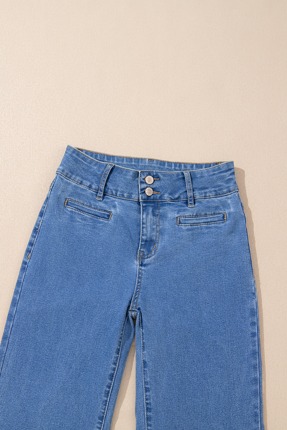 Double Button High Rise Straight Leg Jeans - eAura