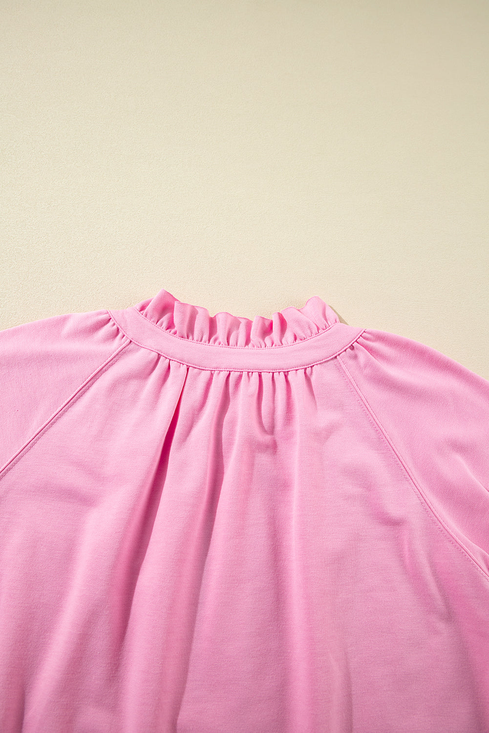 Pink Half Zip Puff Sleeve Top and Ruffled Shorts Set eAura