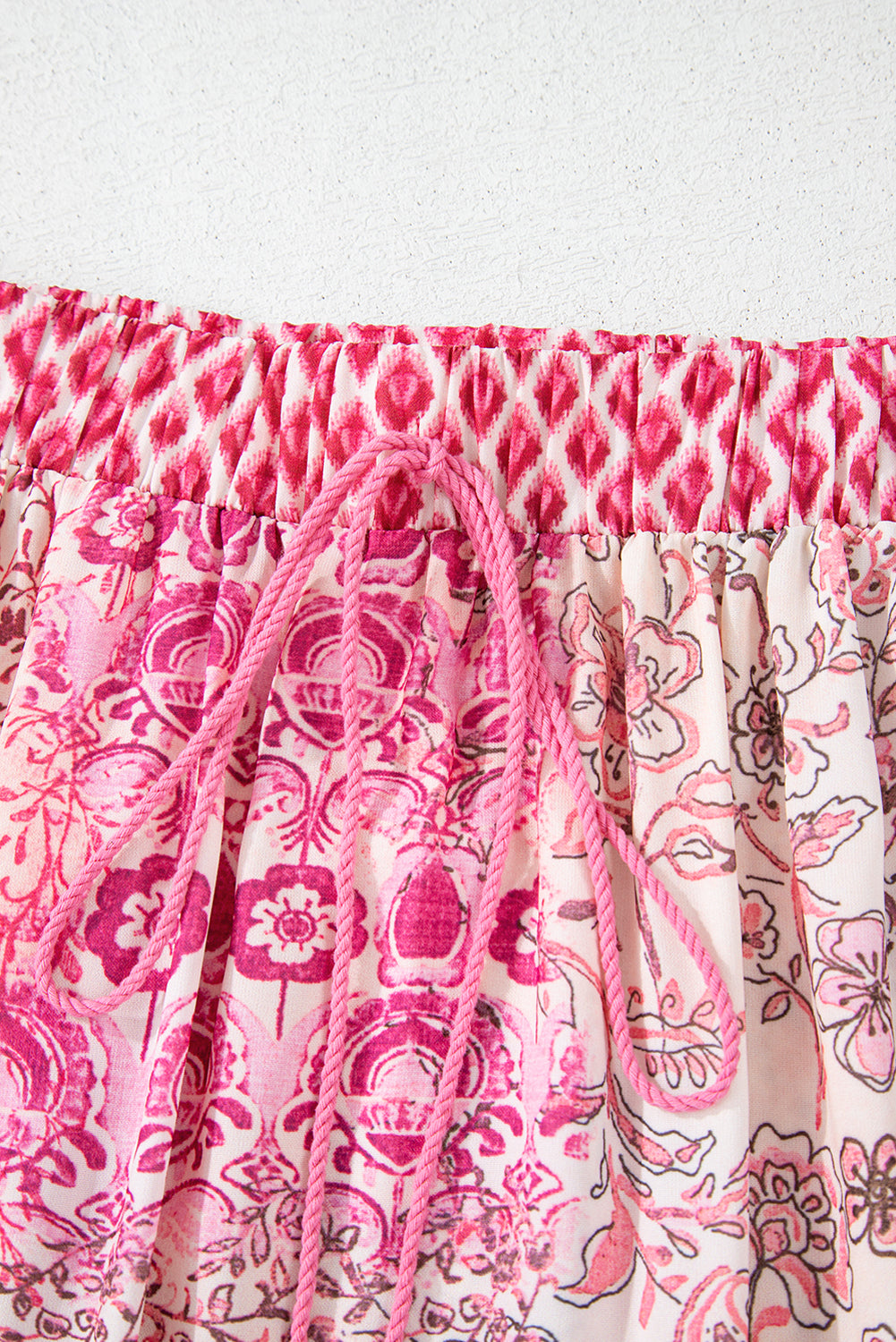 Red Boho Pattern Print Tassel Drawstring High Waist Maxi Skirt - eAura