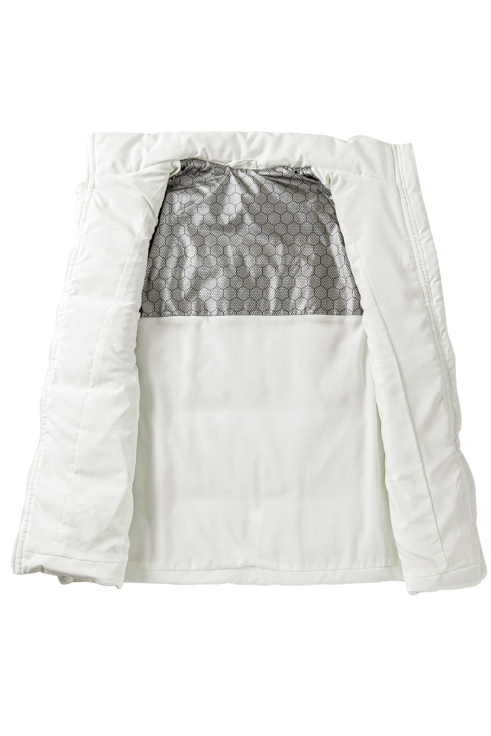 Beige Zipper Stand Neck Oversized Puffer Vest - eAura