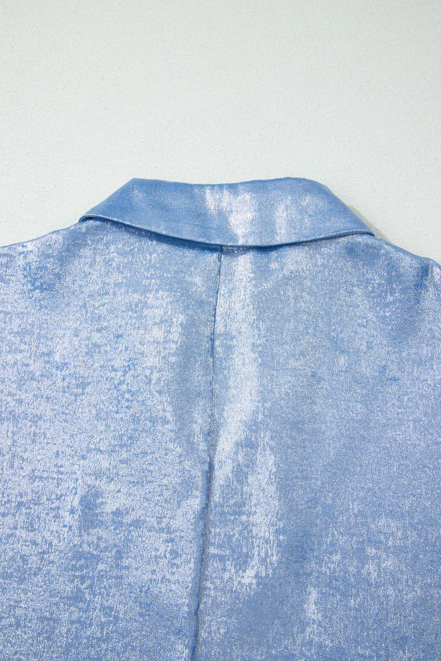 Collared V-Neck Half Sleeve Metallic Top