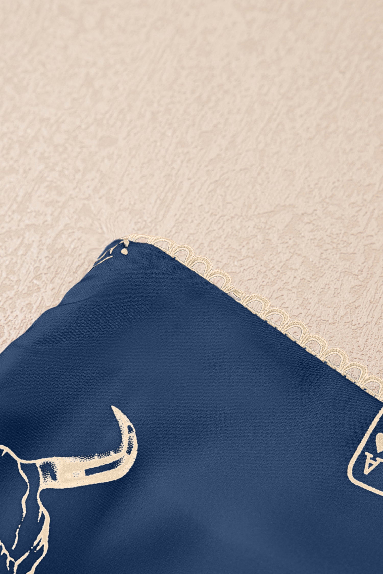 Navy Blue Western Print Satin Maxi Skirt