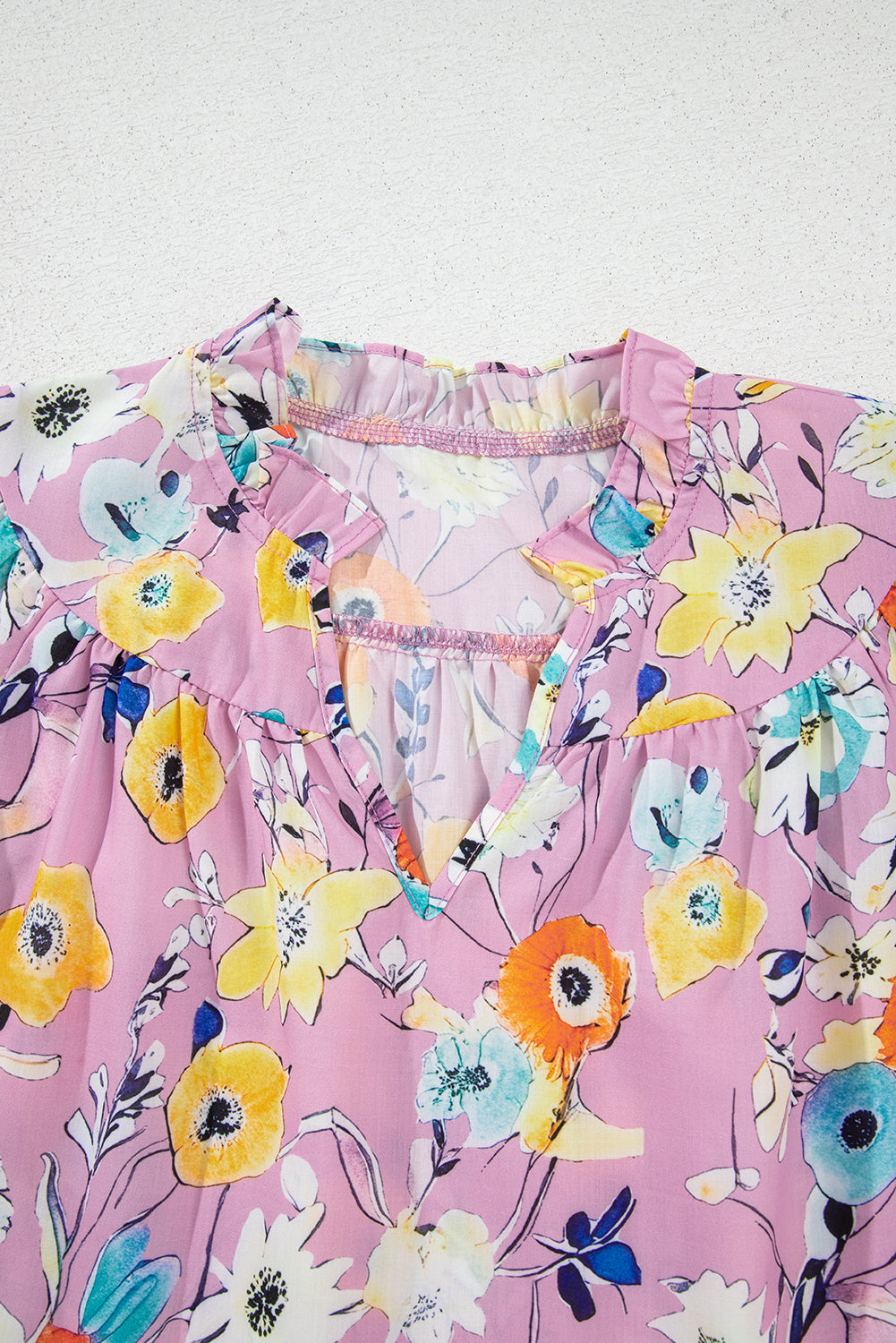 Pink Flutter Sleeve V Neck Floral Top eAura