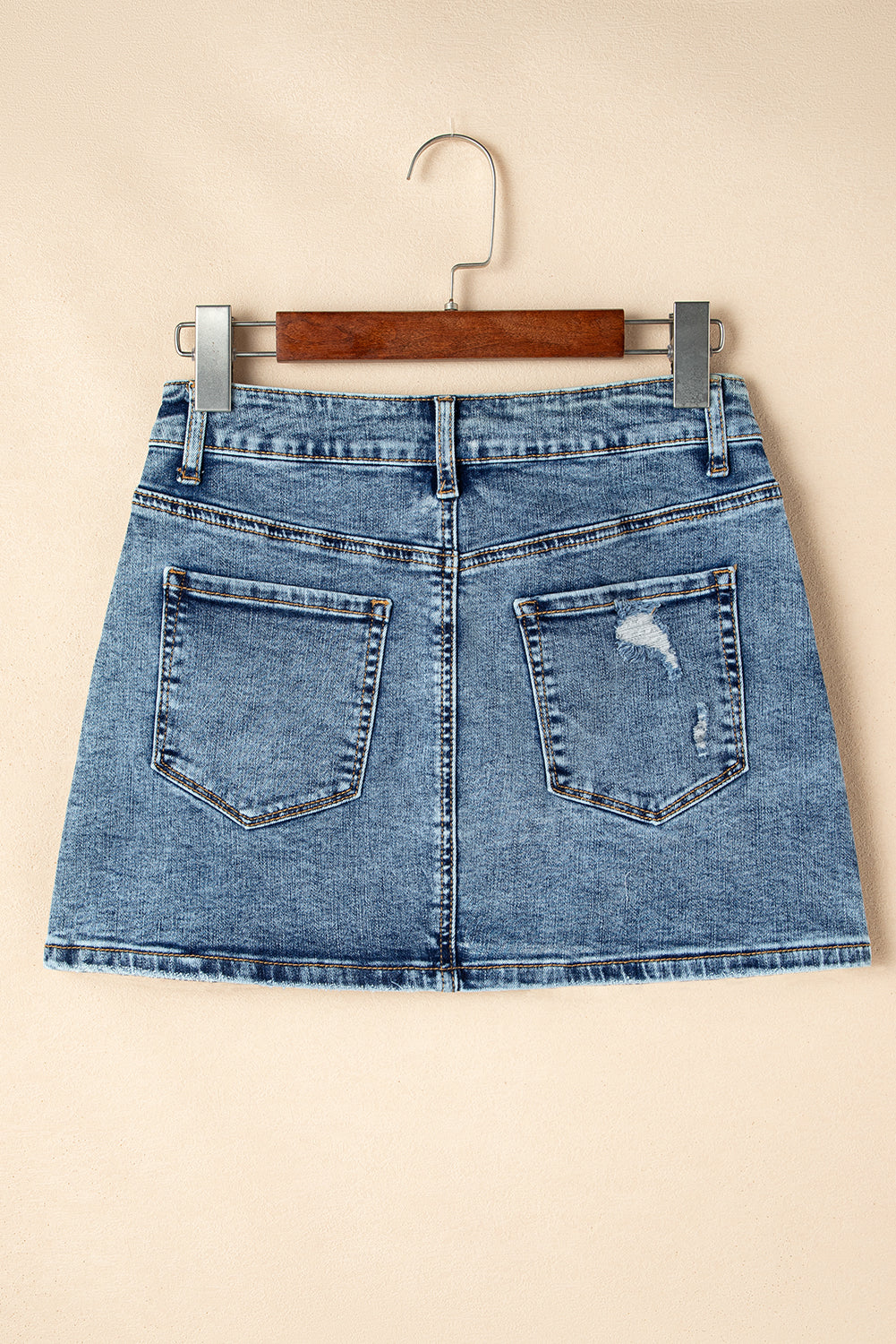 Dusk Blue Rhinestone Distressed Denim High Waist Mini Skirt eAura