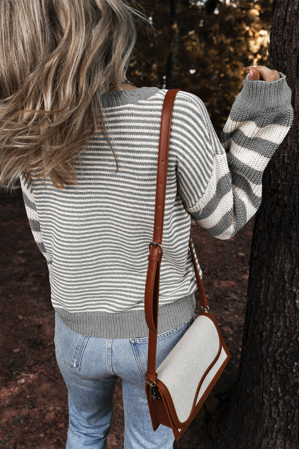 Red Stripe Geometric Textured Drop Shoulder Sweater eAura