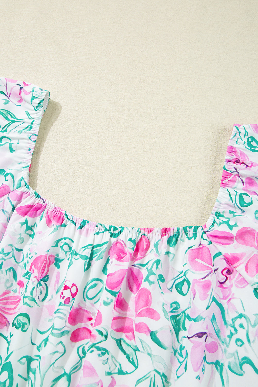 White Floral Print Ric-rac Trim Square Neck Plus Size Mini Dress BB Fashion Outlet