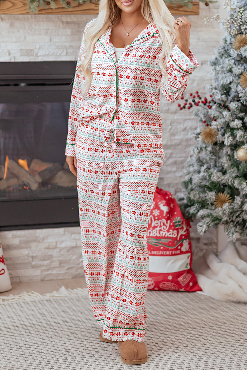 Christmas Print Shirt Pyjama Set - eAura