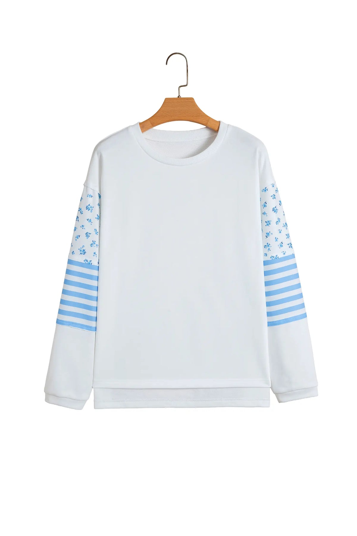 Floral Striped Long Sleeve Contrasted Pullover Top – Beige