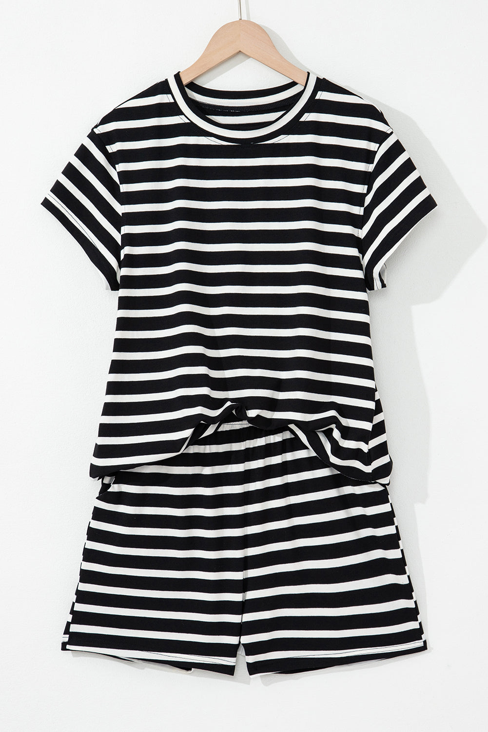 Black White Striped Short Sleeve Top and Shorts Set eAura