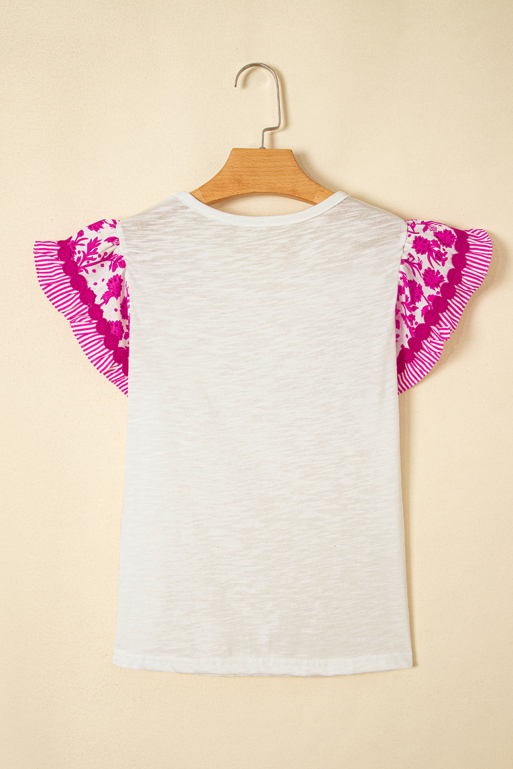 Rose Ricrac Trim Printed Flutter Sleeve Contrast Patchwork Blouse eAura