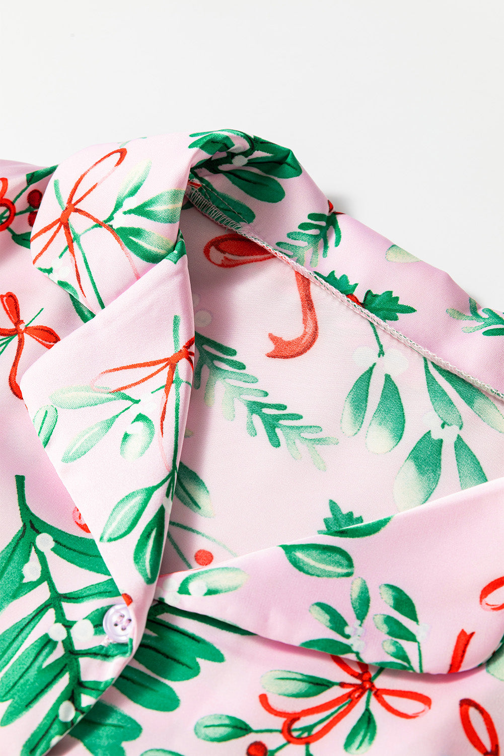Pink Christmas Berries Print Satin Long Sleeve Pyjama Set eAura