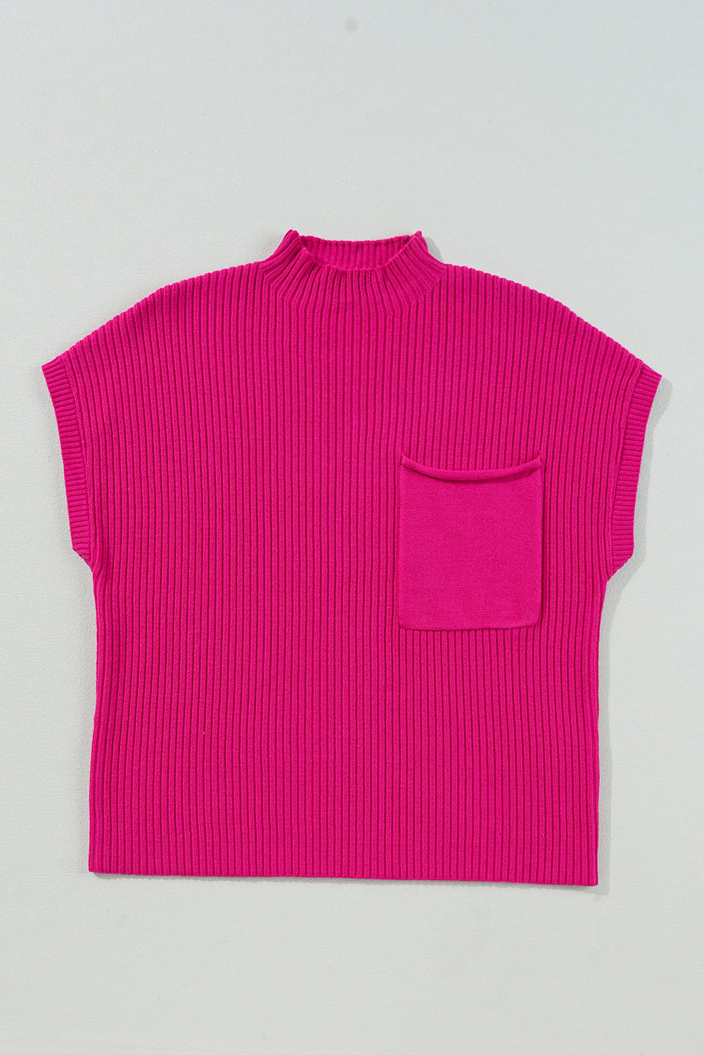 Patch Pocket Ribbed Knit Short Sleeve Sweater eAura