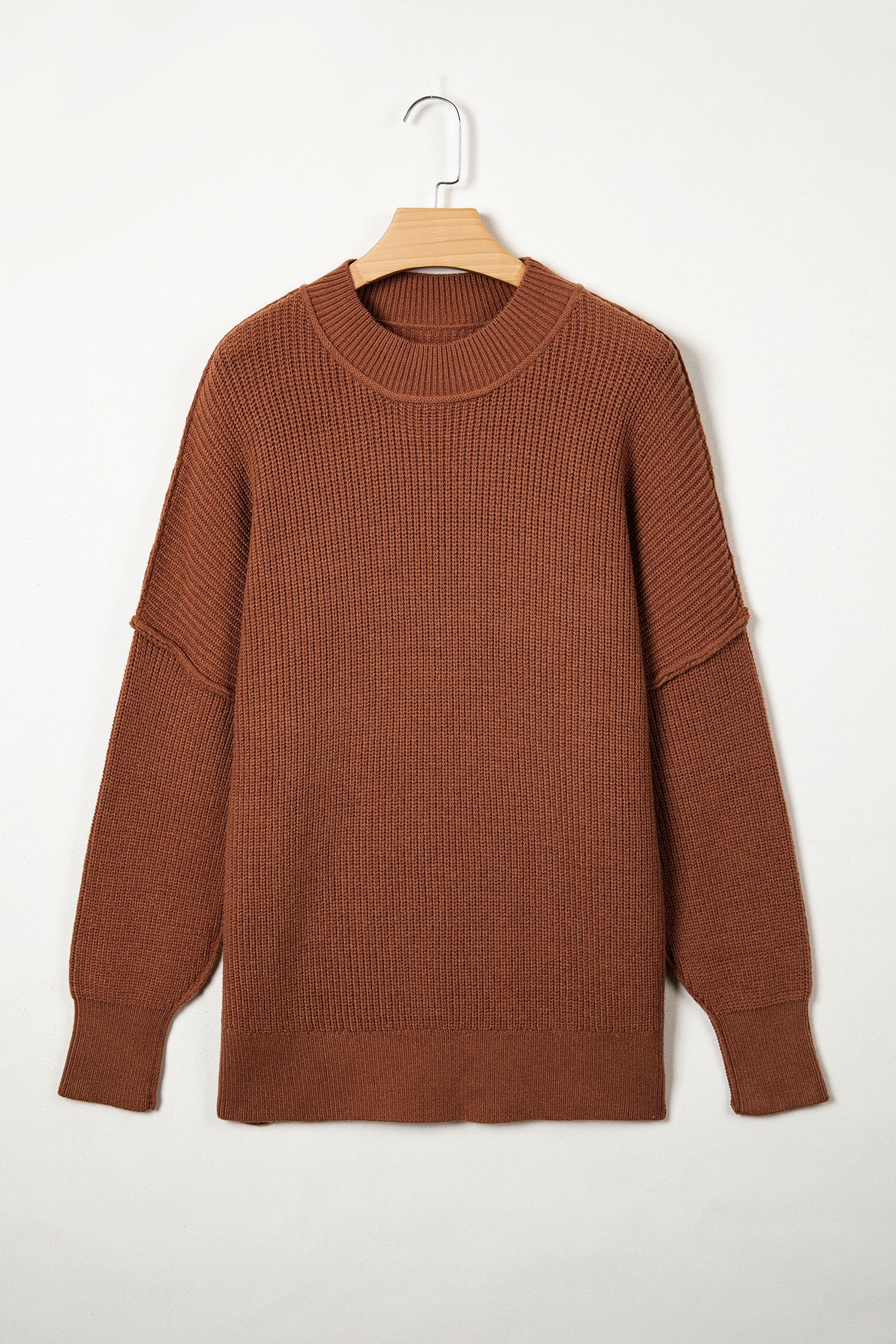 Long Sleeve Ribbed Knit Stand Neck Regular Fit Sweater – Chestnut