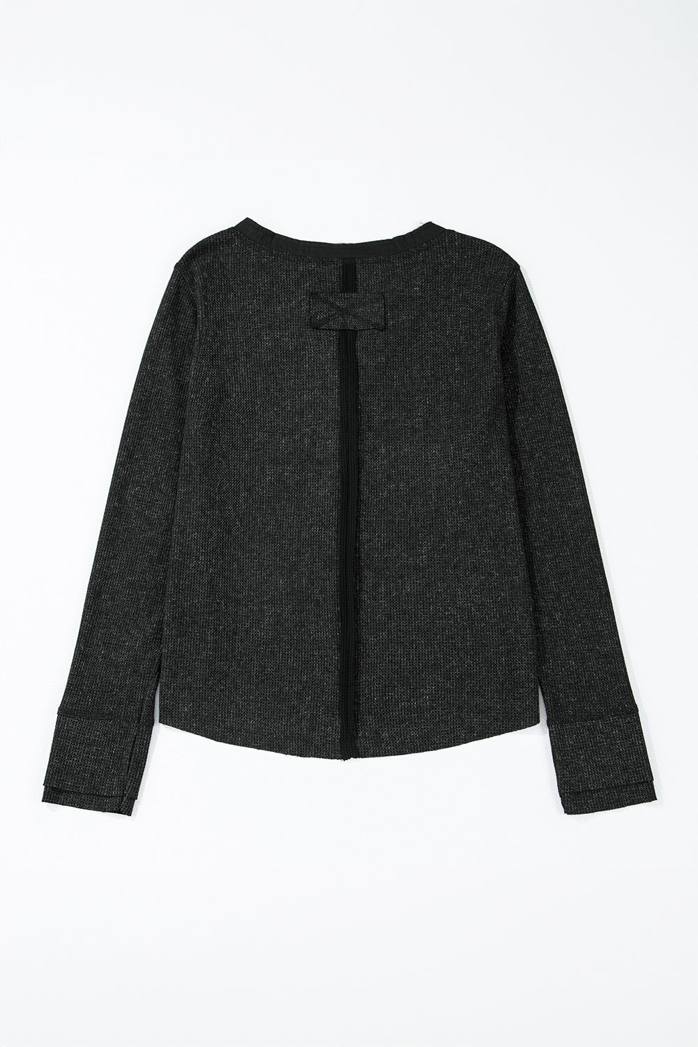 Smoke Green Acid Wash Waffle Knit Buttoned Neckline Long Sleeve Top Beagle Boutique Fashion Outlet