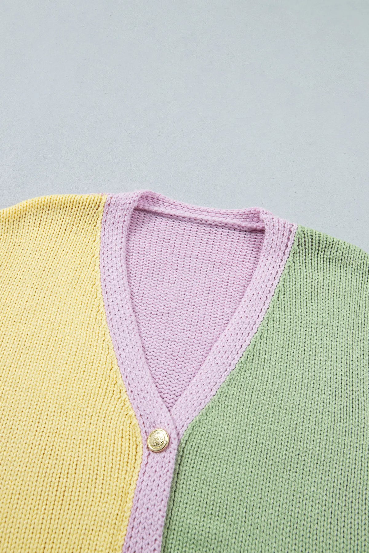 V Neck Drop Shoulder Patchwork Knitwear Cardigan – Yellow