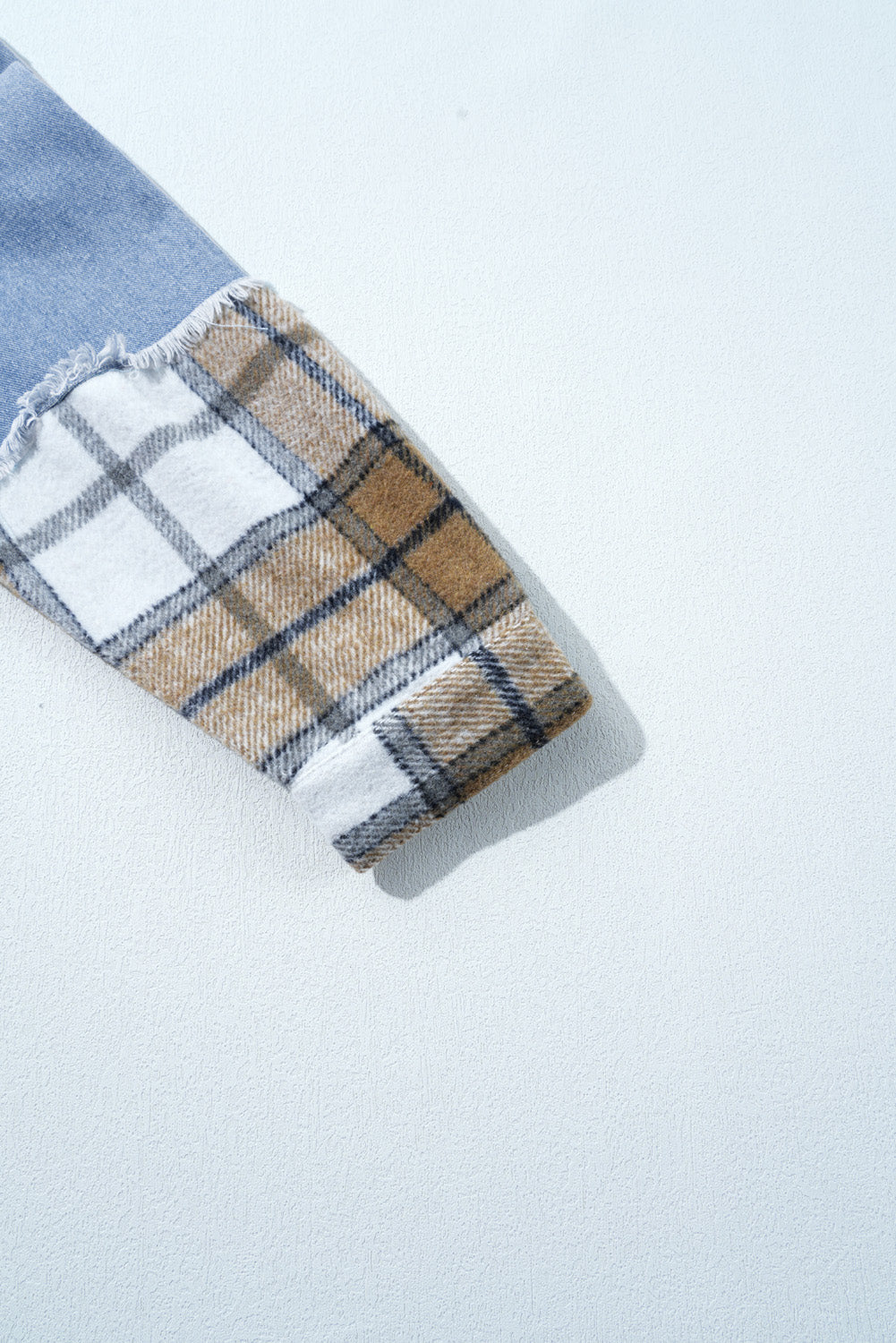 Khaki Plaid Patchwork Buttoned Oversized Denim Jacket eAura