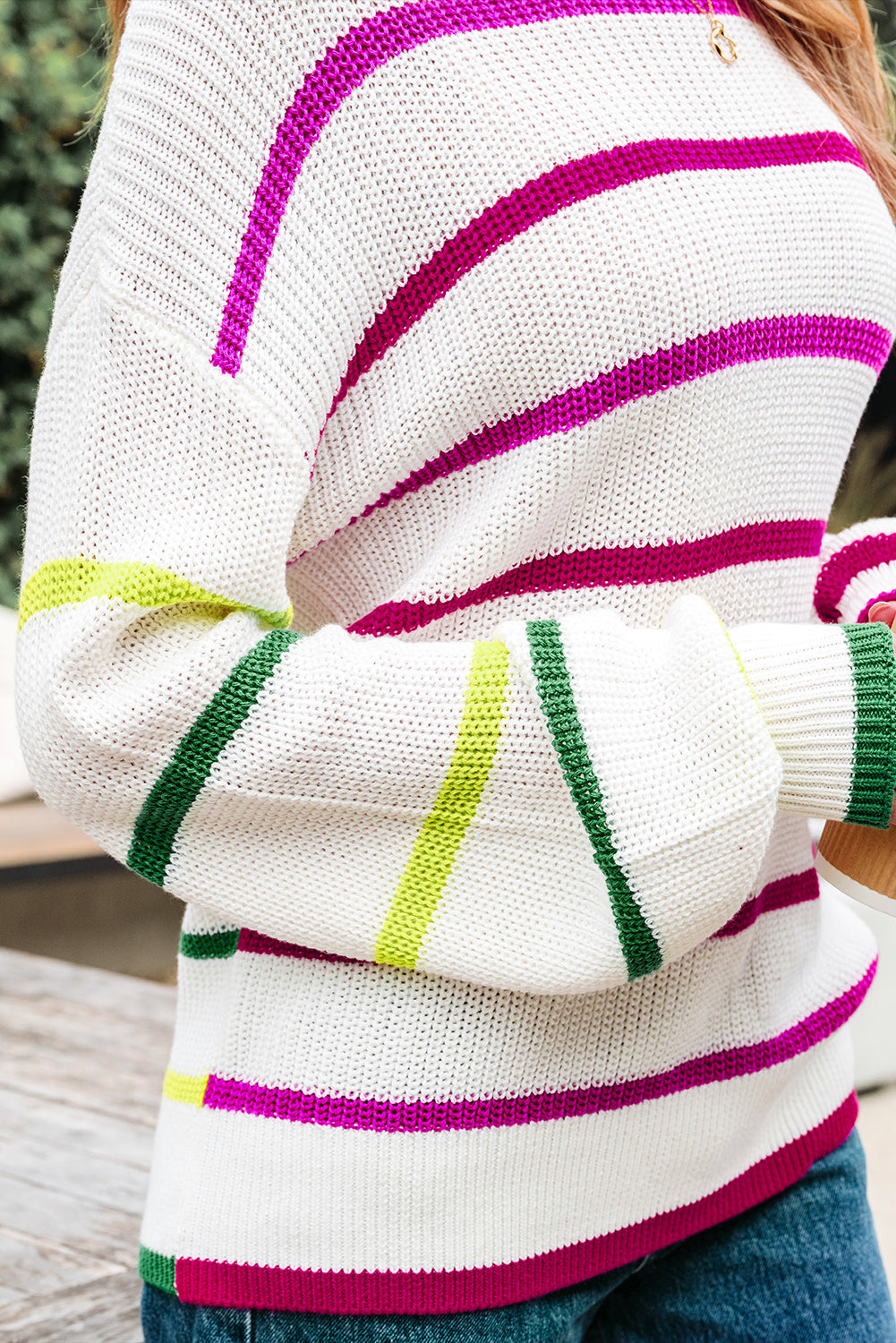 Stripe Drop Shoulder Crew Neck Sweater Contrast Colour eAura