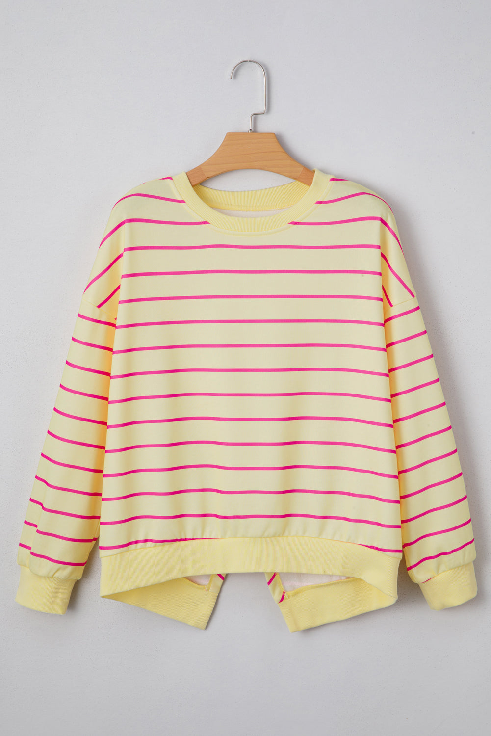 Striped Overlap Detail Drop Shoulder Pullover Sweatshirt eAura