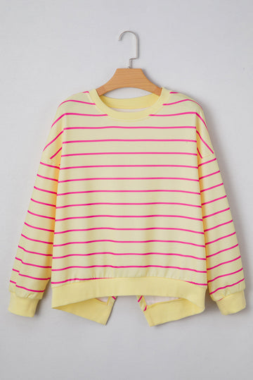 Striped Overlap Detail Drop Shoulder Pullover Sweatshirt eAura