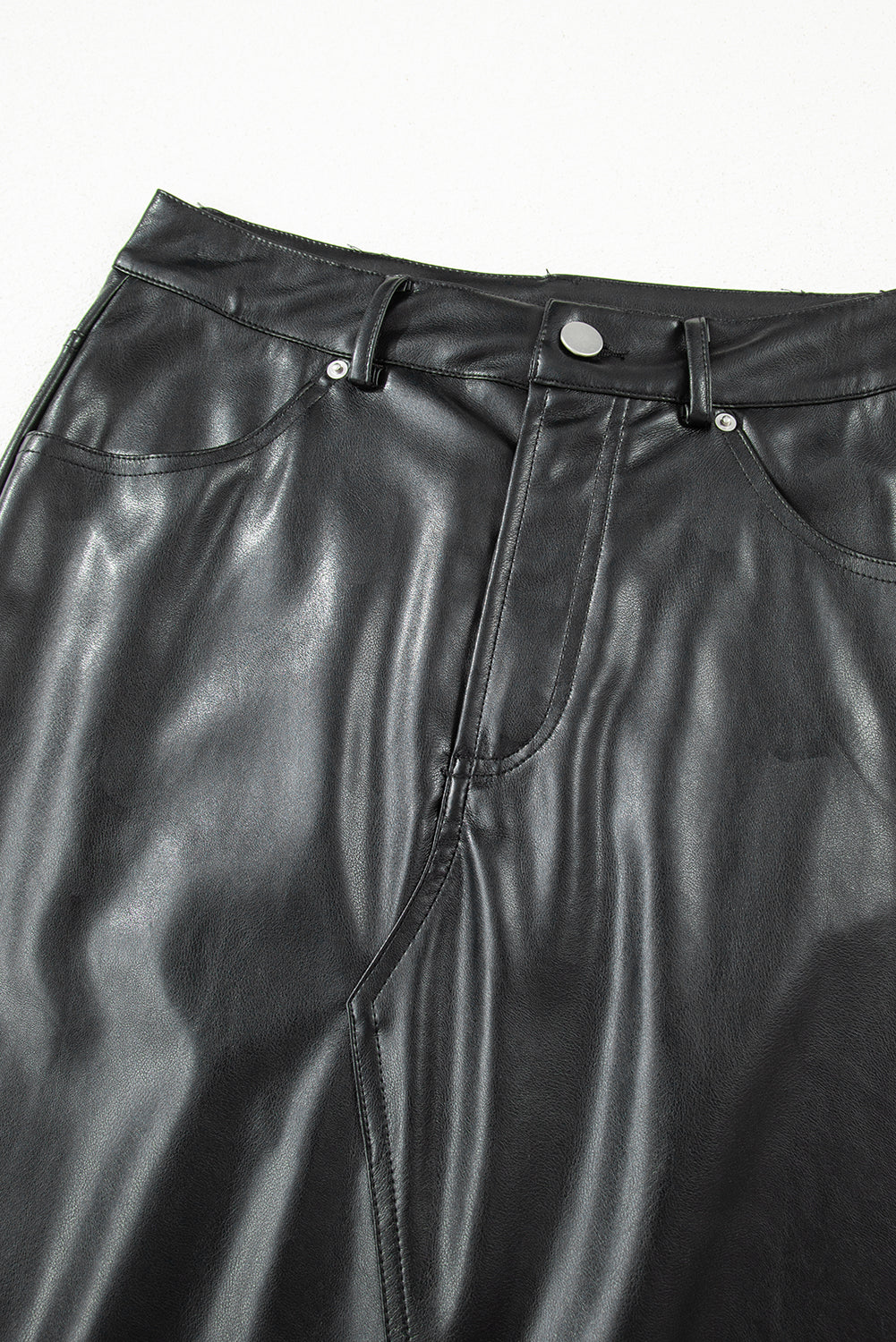Black Faux Leather Side Slit Maxi Skirt eAura