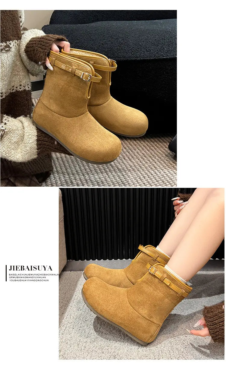 Camel boots with decorative ankle straps