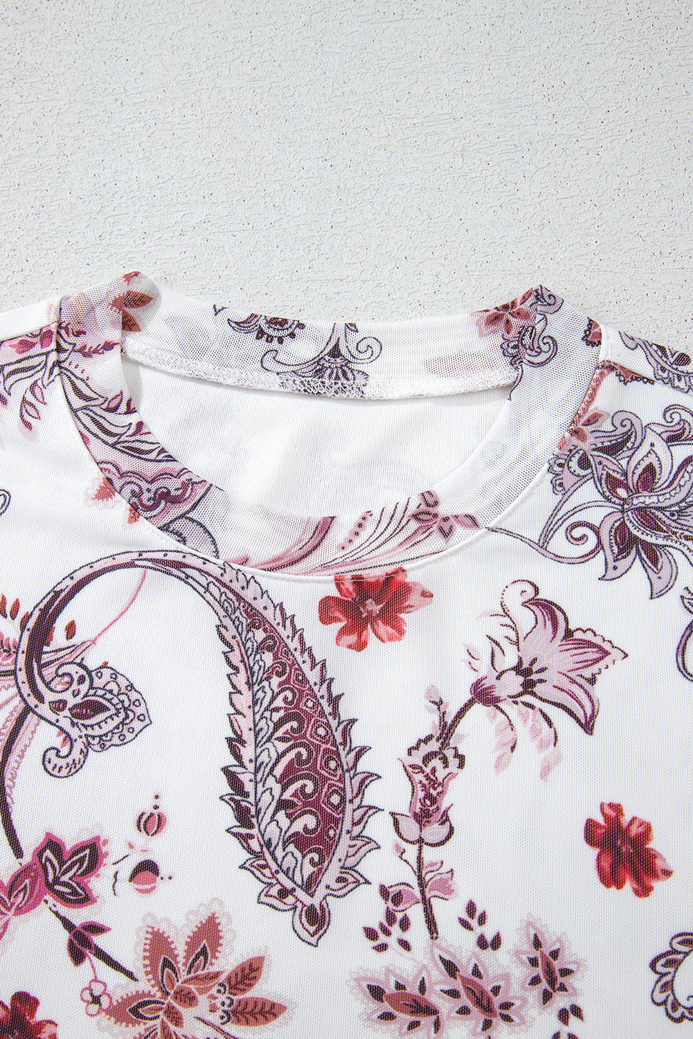 White Vintage Paisley Mock Neck T Shirt eAura