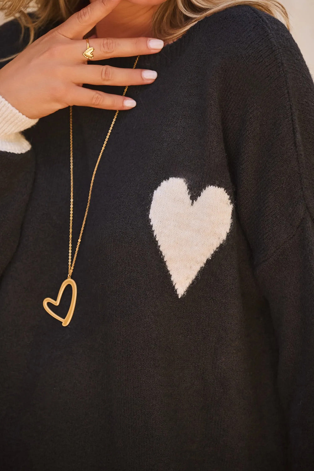 Black Heart Detail Contrast Cuffs Baggy Sweater - Sweaters & Cardigans/Sweaters