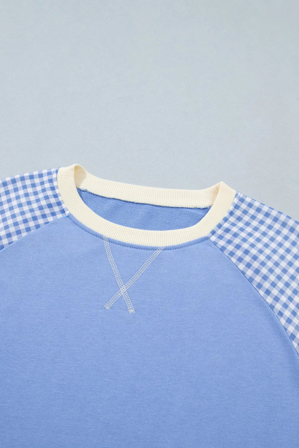 Plaid Sleeve Colourblock Raglan Pullover Sweatshirt – Beige