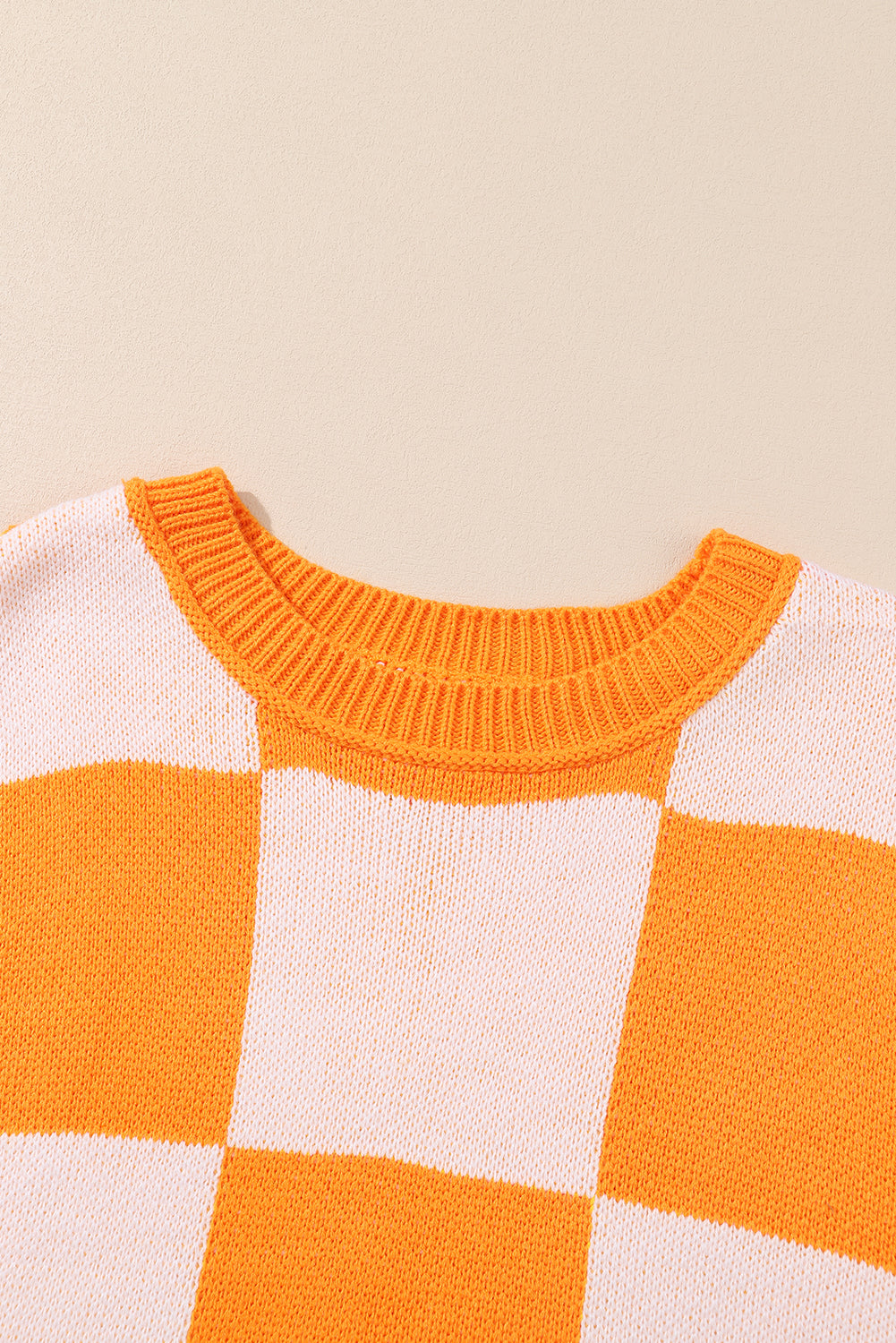 Orange Checkered Bishop Sleeve Sweater eAura