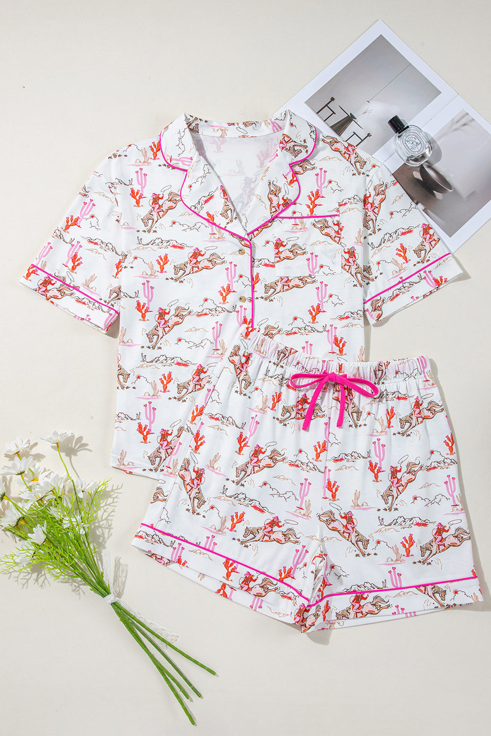 White Cowgirl Country Print Pyjamas Set eAura
