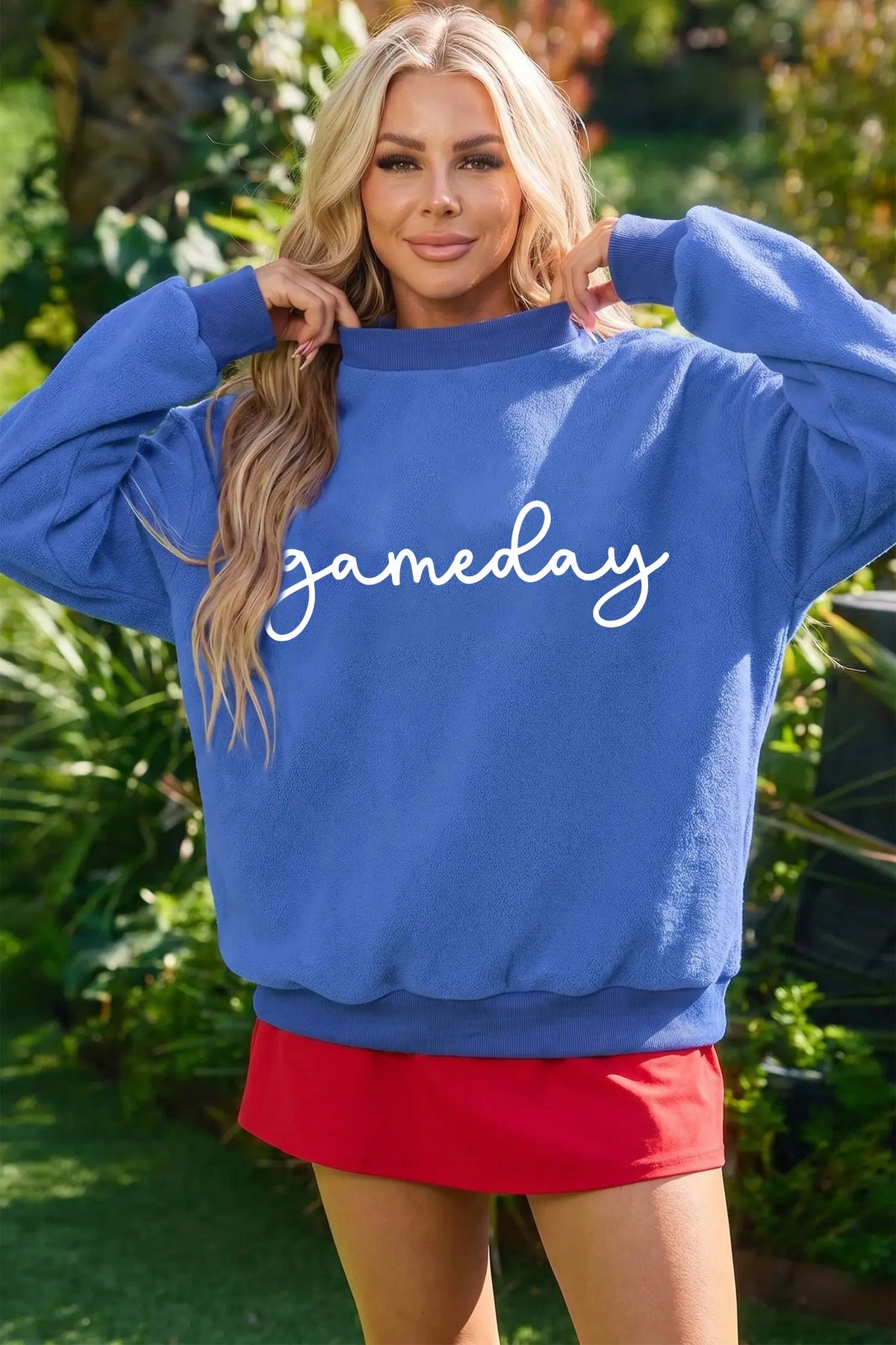 Reversible Gameday Football Graphic Oversized Sweatshirt – Dark Blue