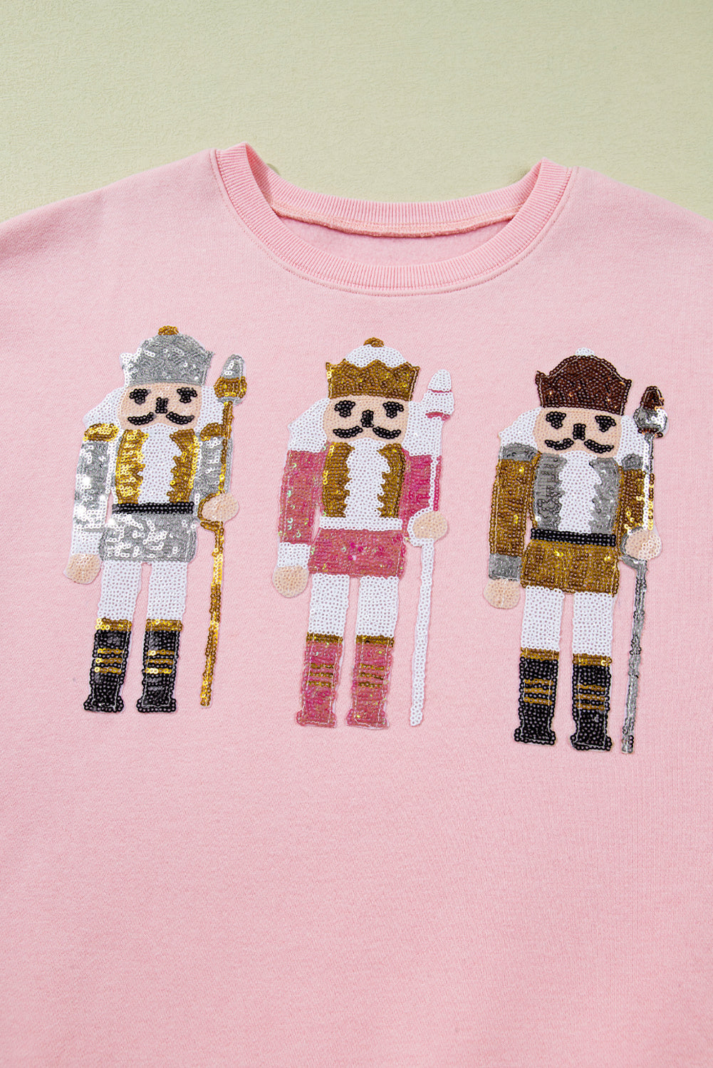 Sequin Nutcracker Textured Sleeve Patchwork Sweatshirt eAura