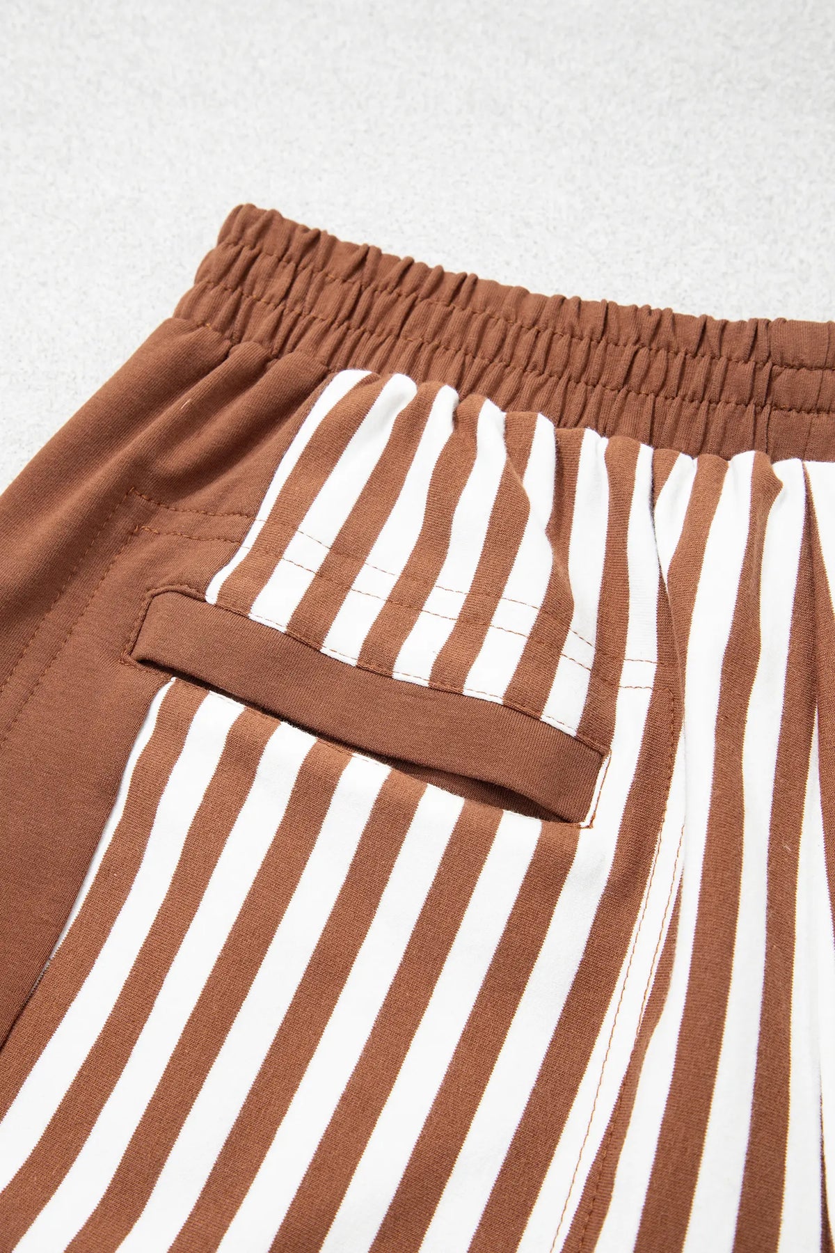 Colour Block Patchwork Quarter Zip Pullover Sporty Shorts Set – Brown Stripe