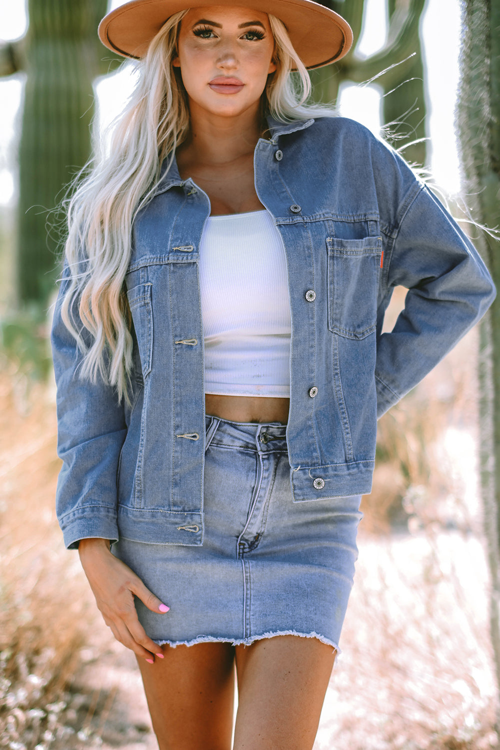 Wild Wind Washed Oversize Pocketed Denim Jacket eAura